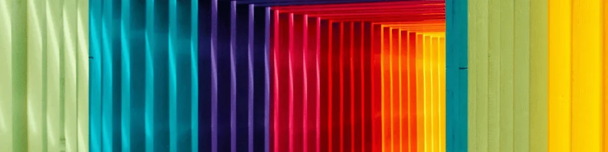 Vibrant multicolored architectural design with gradient vertical panels.