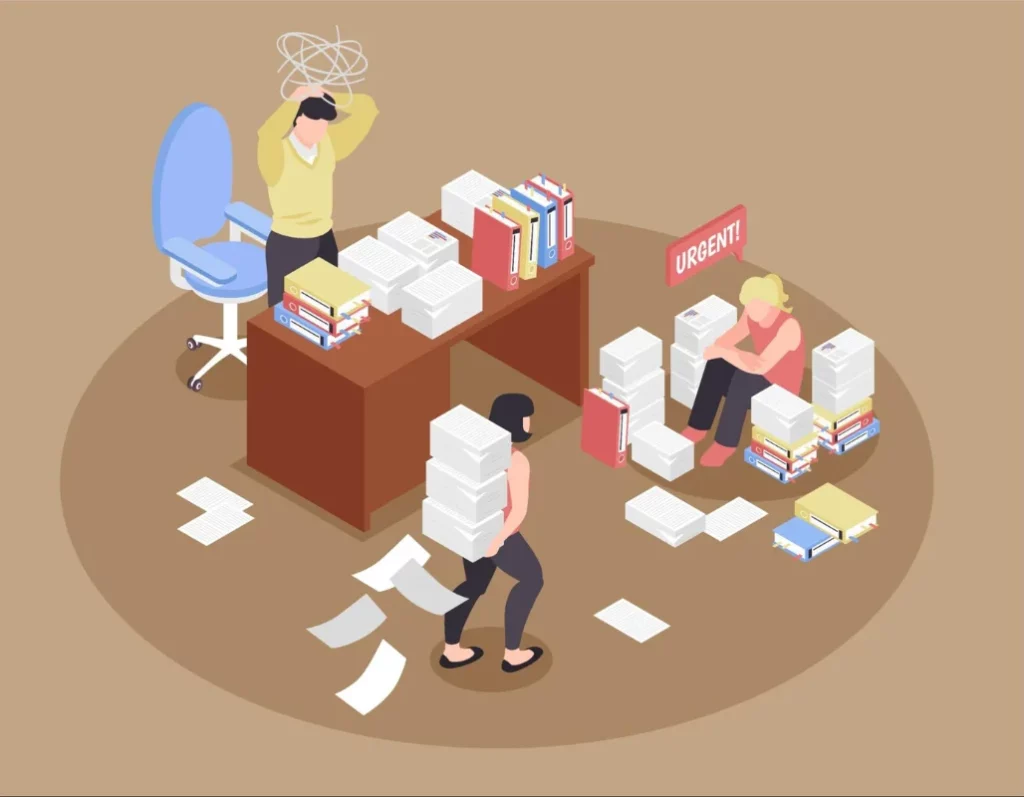 Isometric illustration of people working in an office.