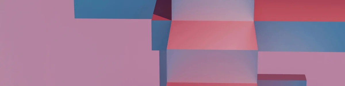Abstract geometric shapes in soft pink and blue hues, creating a layered, three-dimensional effect.