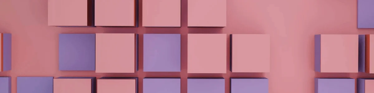 A grid of pink and purple 3D cubes arranged on a soft pink background, creating a modern and minimalist visual composition.