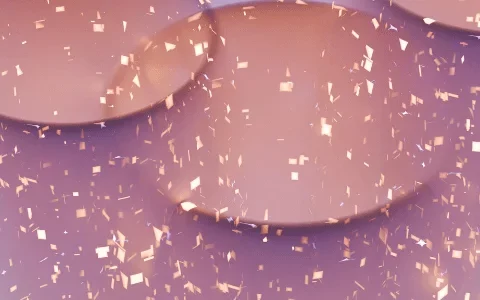 Abstract composition of soft, overlapping circular shapes with sparkling glitter against a pastel purple background.