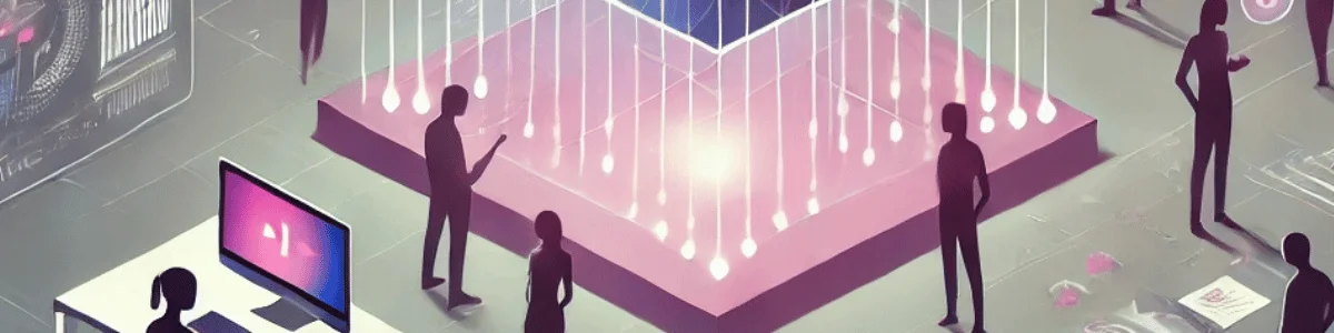 Futuristic AI-powered digital workspace with holographic interfaces.