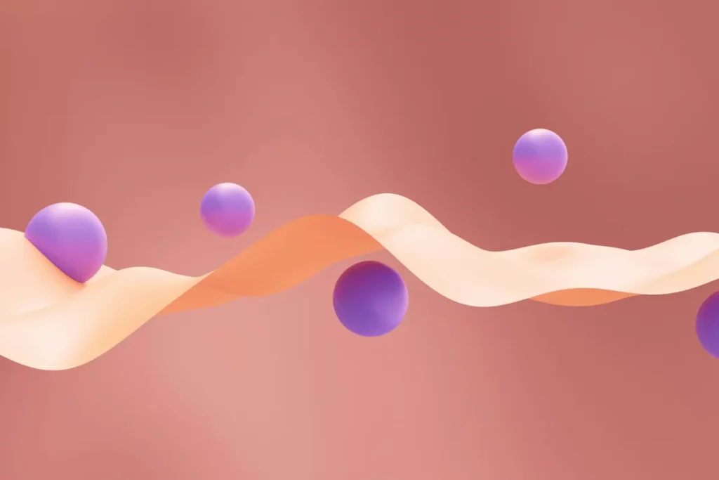 Minimalist 3D composition with vibrant floating elements.