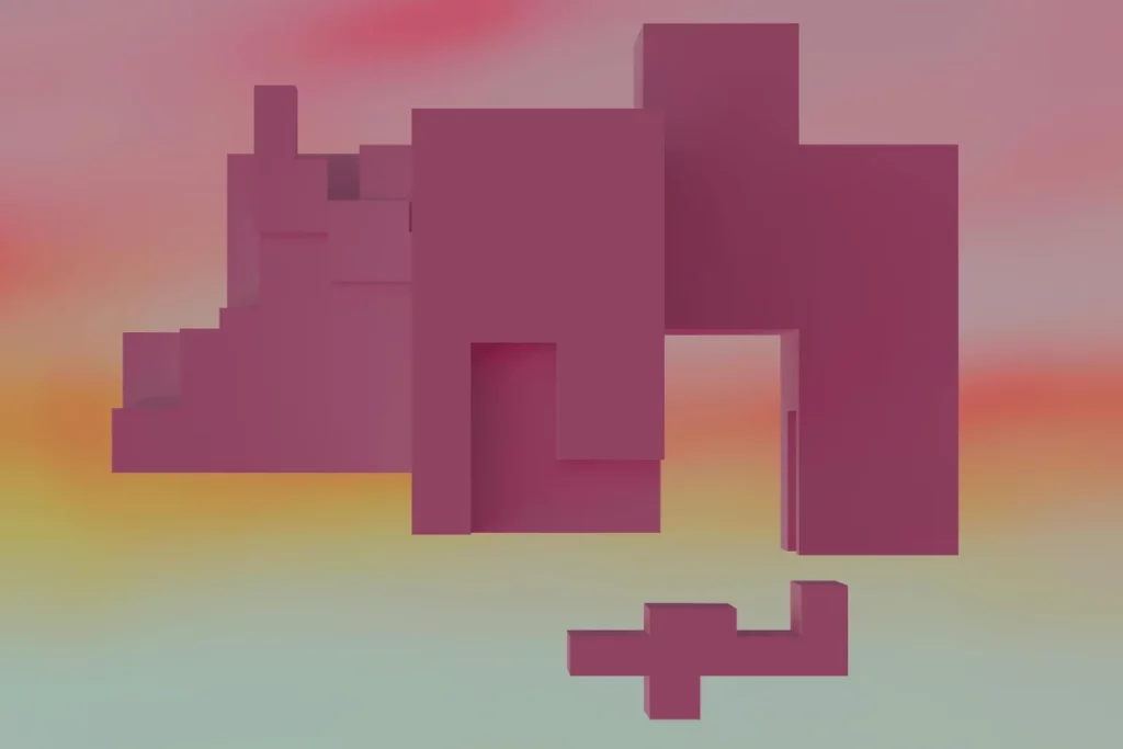 Abstract 3D shapes in shades of pink against a soft, colorful background, creating a modern, artistic composition.