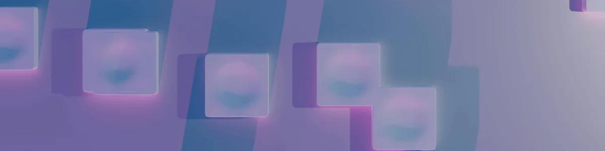 Abstract image featuring softly glowing, transparent squares in a gradient of blue and purple hues, creating a modern digital aesthetic.