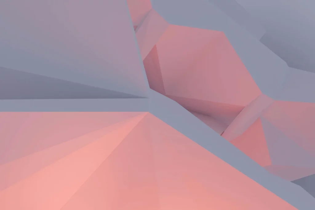 Minimalist digital artwork featuring angular polygonal shapes with a soft gradient.