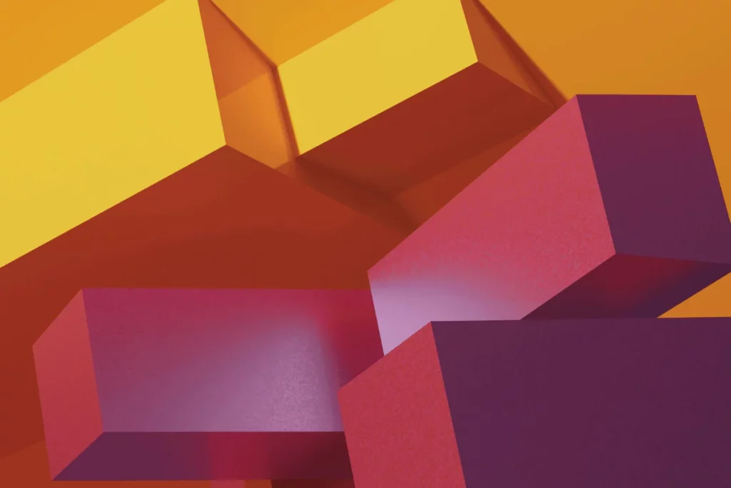 Bold and vibrant 3D blocks creating a dynamic abstract design.
