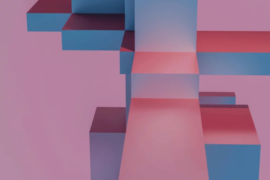 Minimalistic geometric design blending pink and blue shades in a creative layout.