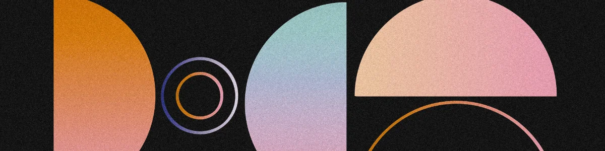 Geometric shapes in soft gradients of orange, pink, and blue against a black background, creating an abstract, modern design.