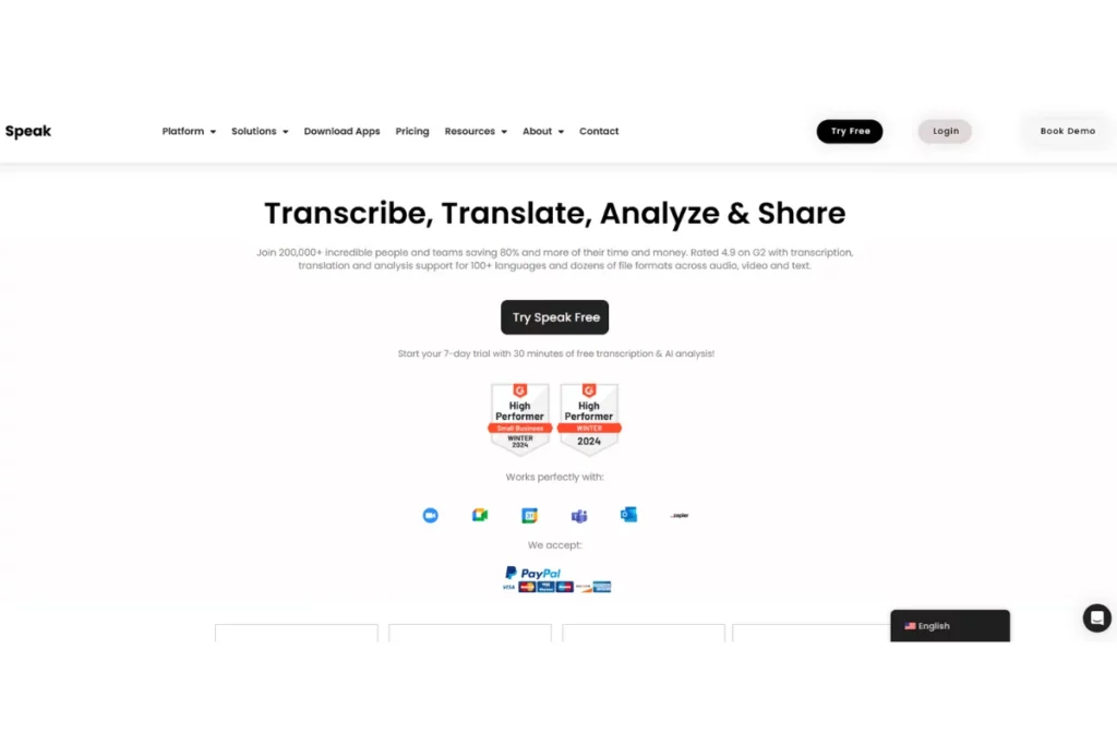 Speak Homepage