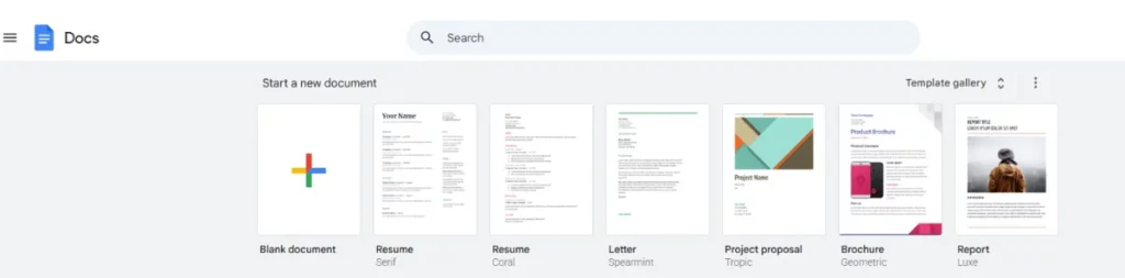 Google Docs Homepage