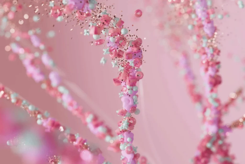 Futuristic DNA strand visualization with pastel tones.