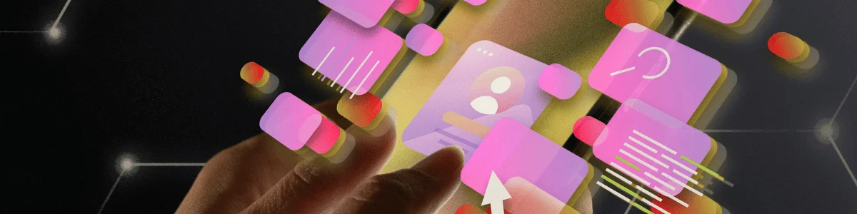 A close-up of a hand interacting with a smartphone displaying colorful app icons and digital elements, emphasizing technology and connectivity.