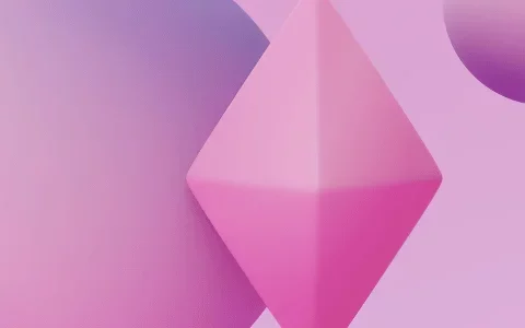 Abstract design featuring a pink pyramid and two spheres against a gradient pink background. Modern and artistic composition.