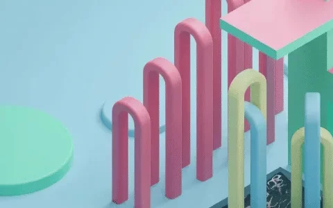 Abstract pastel 3D structure with stairs and arches on a blue background.