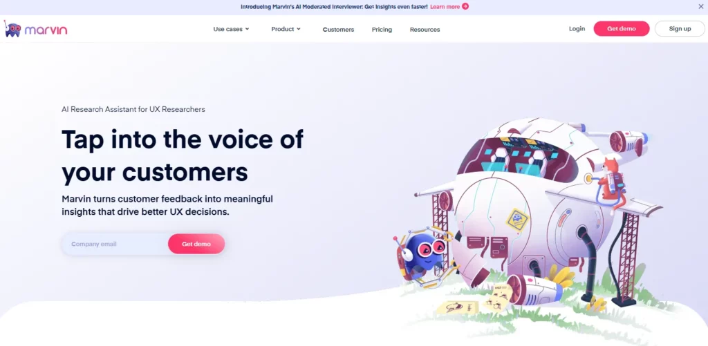 Marvin AI helps UX researchers turn feedback into insights.