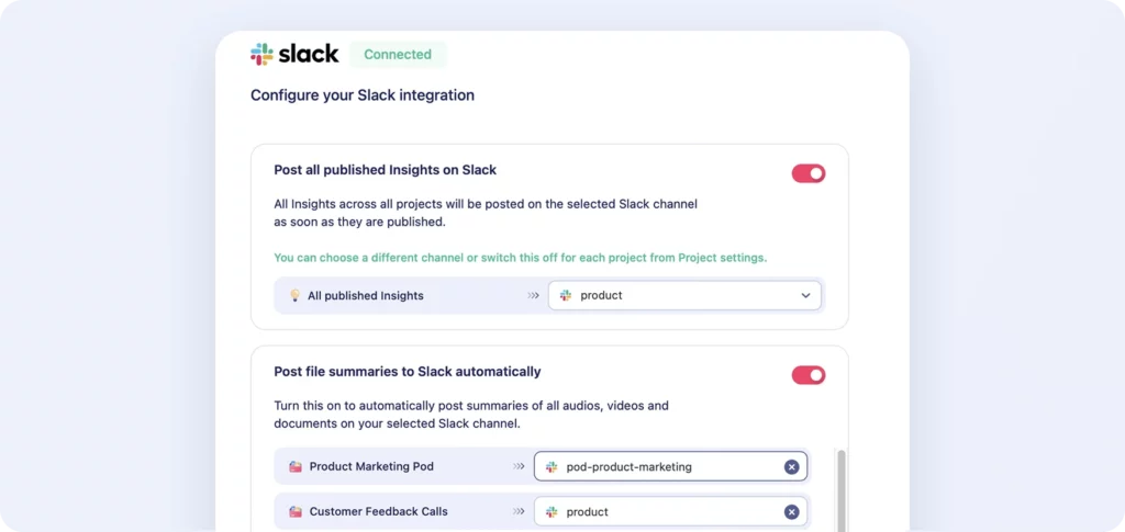 selecting the slack channels to send the insights from marvin