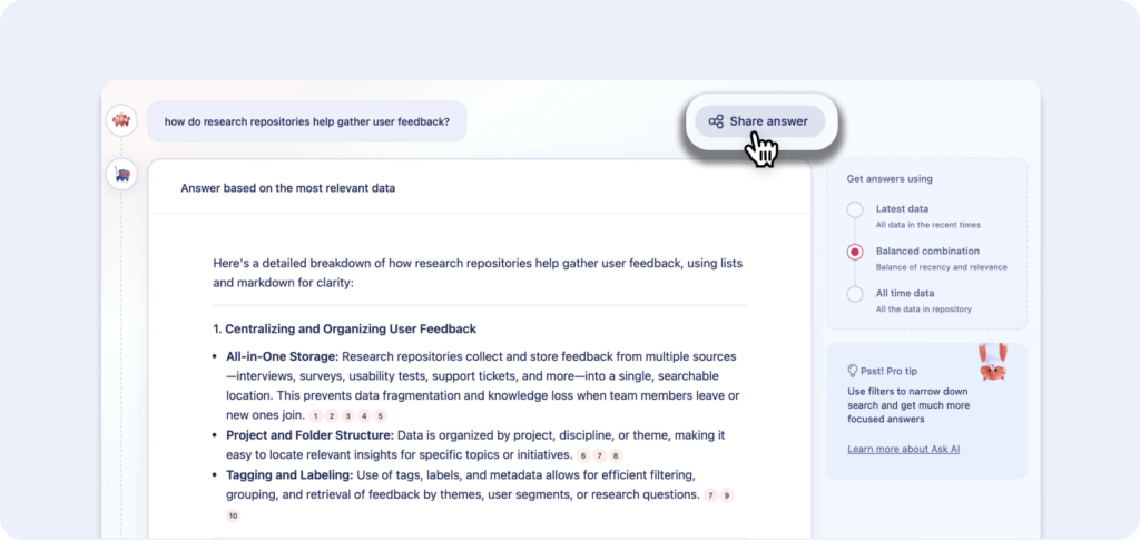 Share Ask AI answers directly to Slack in a click