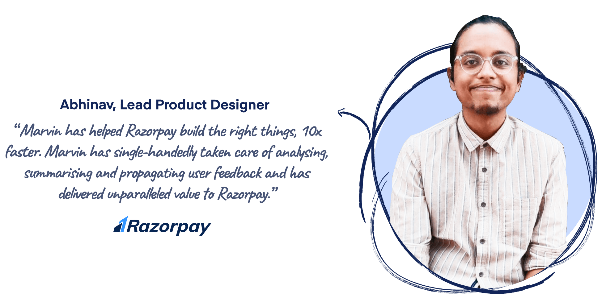 testimonial from razorpay's lead product designer